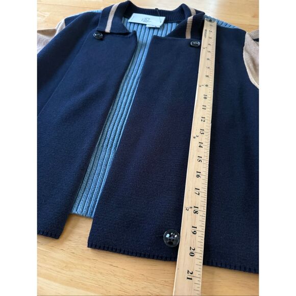 CAbi Varsity Colorblock Cardigan Sweater Jacket – Navy/Tan/Blue – XL – NWT - Picture 7 of 12